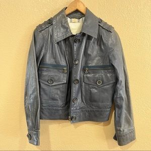 Coach Blue Leather Jacket Size 4
